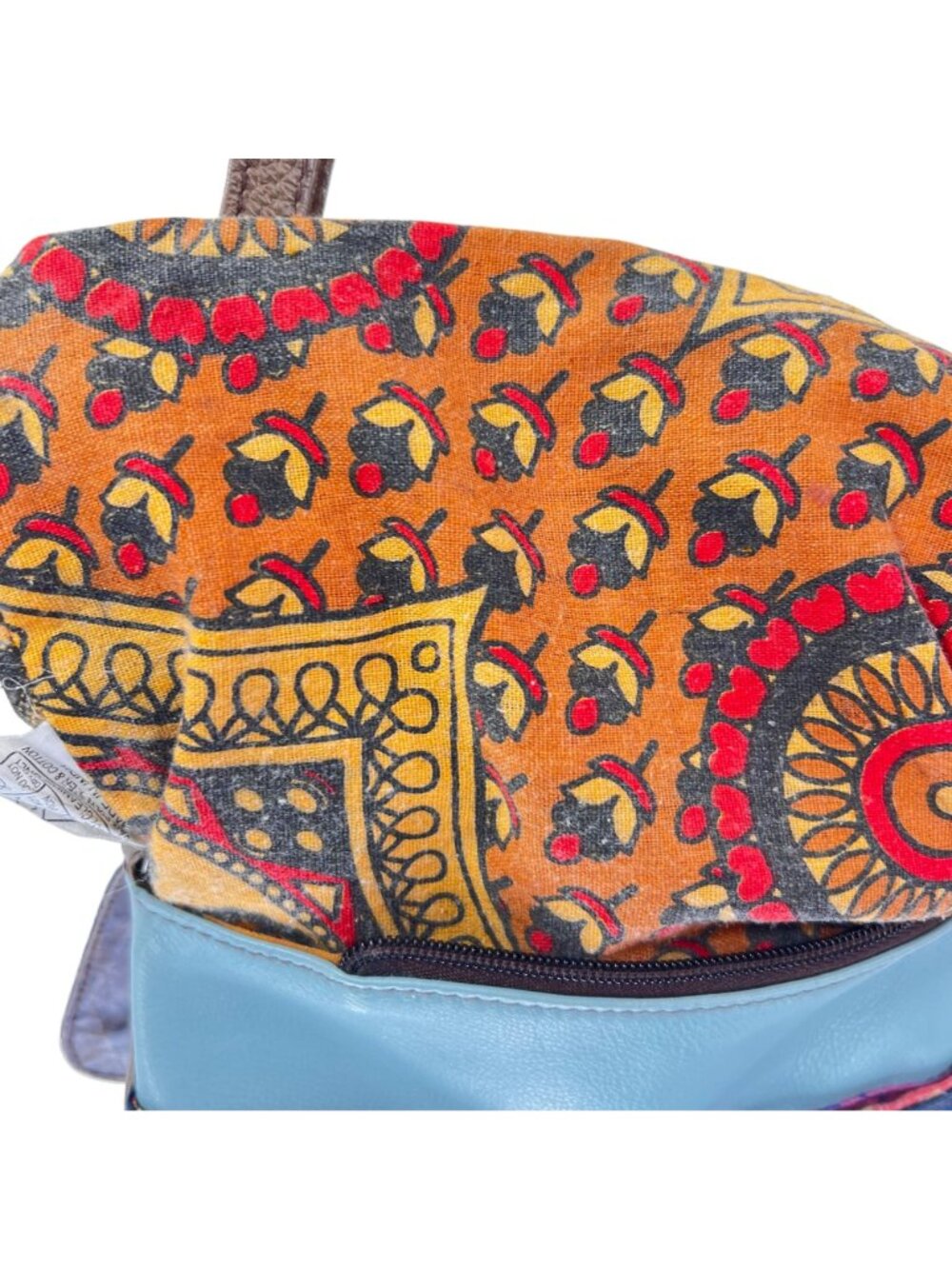 Soruka Leather Crossbody Bag Colorblock Blue Brown Adjustable Strap Zip Pockets - Picture 16 of 16